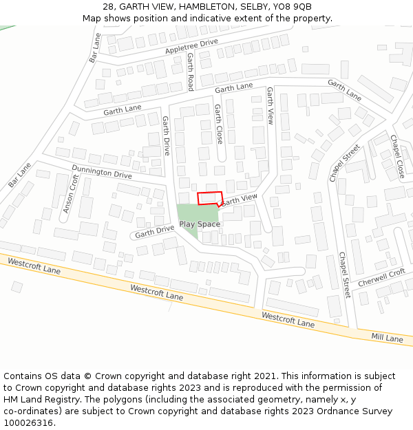 28, GARTH VIEW, HAMBLETON, SELBY, YO8 9QB: Location map and indicative extent of plot