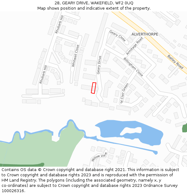 28, GEARY DRIVE, WAKEFIELD, WF2 0UQ: Location map and indicative extent of plot