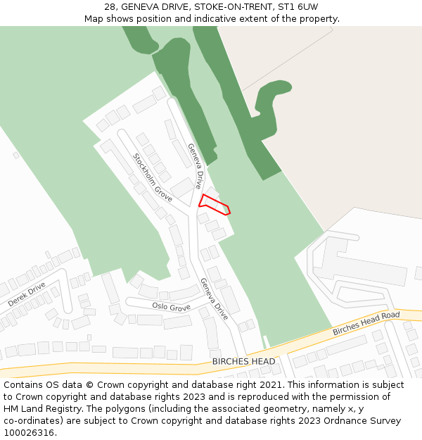 28, GENEVA DRIVE, STOKE-ON-TRENT, ST1 6UW: Location map and indicative extent of plot