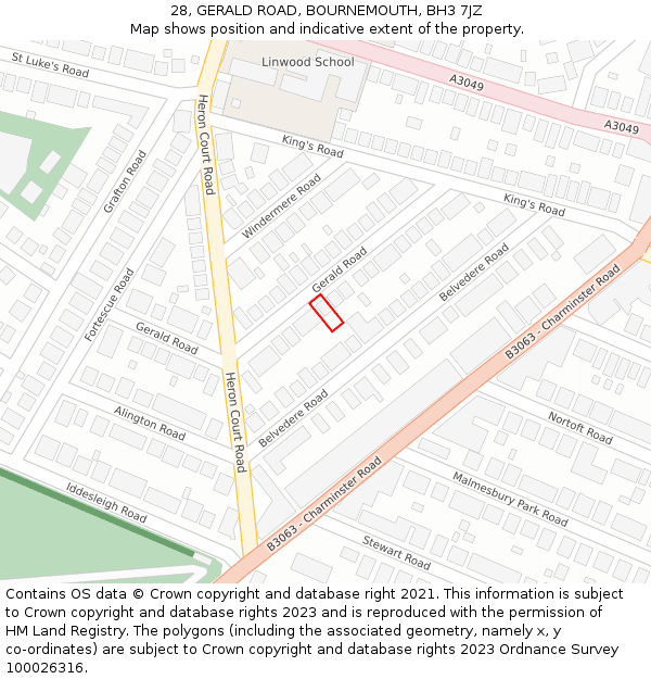 28, GERALD ROAD, BOURNEMOUTH, BH3 7JZ: Location map and indicative extent of plot