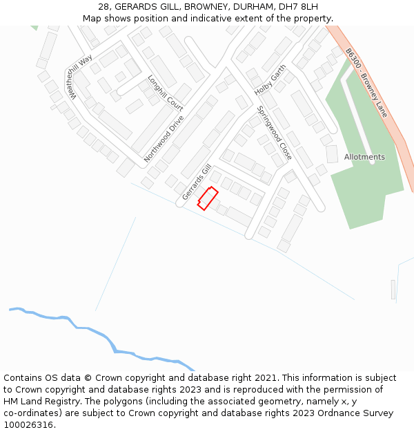 28, GERARDS GILL, BROWNEY, DURHAM, DH7 8LH: Location map and indicative extent of plot
