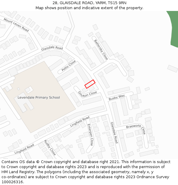 28, GLAISDALE ROAD, YARM, TS15 9RN: Location map and indicative extent of plot