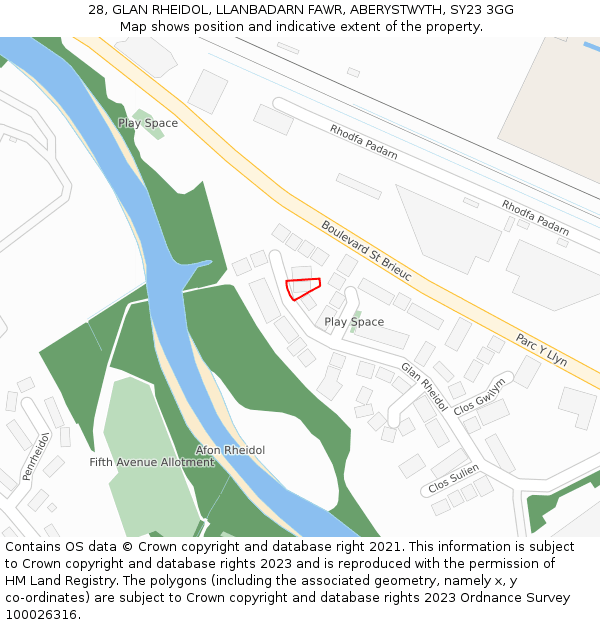 28, GLAN RHEIDOL, LLANBADARN FAWR, ABERYSTWYTH, SY23 3GG: Location map and indicative extent of plot