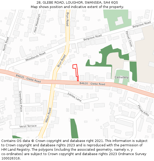 28, GLEBE ROAD, LOUGHOR, SWANSEA, SA4 6QS: Location map and indicative extent of plot