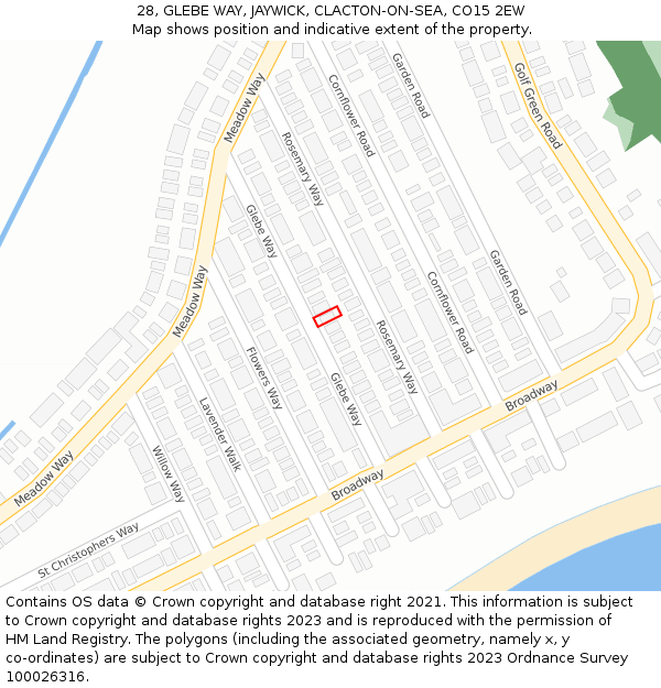 28, GLEBE WAY, JAYWICK, CLACTON-ON-SEA, CO15 2EW: Location map and indicative extent of plot