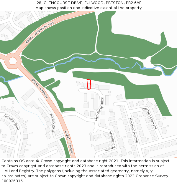 28, GLENCOURSE DRIVE, FULWOOD, PRESTON, PR2 6AF: Location map and indicative extent of plot