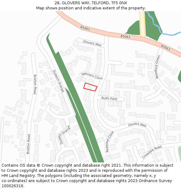 28, GLOVERS WAY, TELFORD, TF5 0NX: Location map and indicative extent of plot