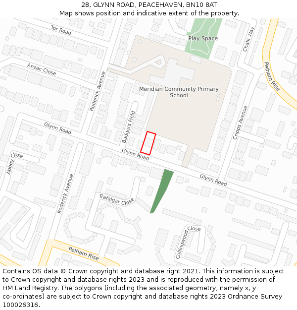 28, GLYNN ROAD, PEACEHAVEN, BN10 8AT: Location map and indicative extent of plot