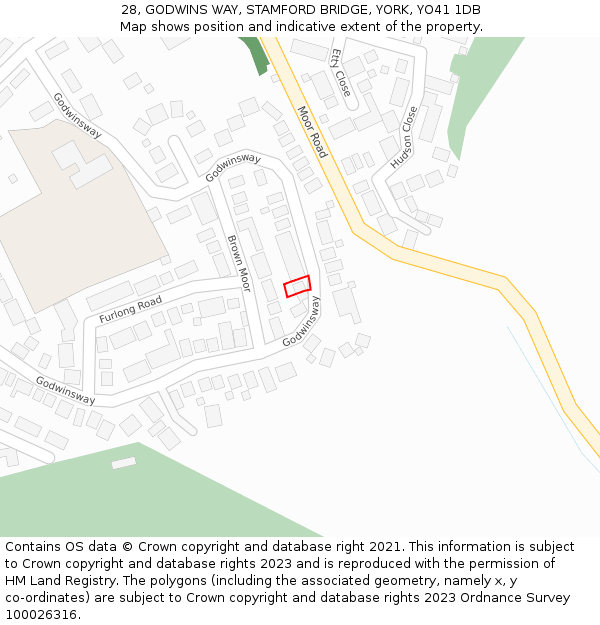 28, GODWINS WAY, STAMFORD BRIDGE, YORK, YO41 1DB: Location map and indicative extent of plot