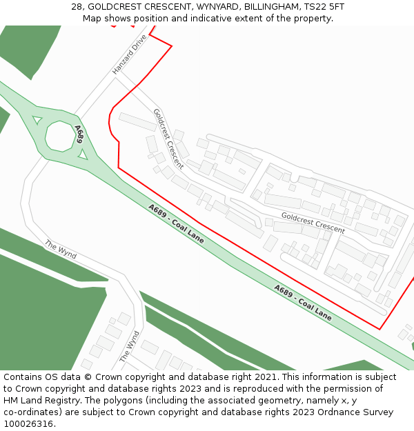 28, GOLDCREST CRESCENT, WYNYARD, BILLINGHAM, TS22 5FT: Location map and indicative extent of plot