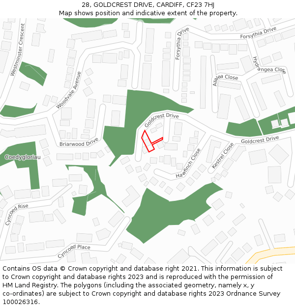 28, GOLDCREST DRIVE, CARDIFF, CF23 7HJ: Location map and indicative extent of plot