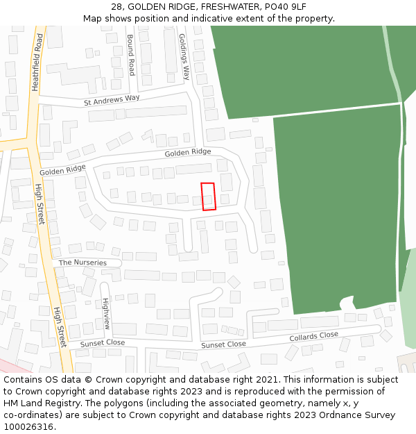 28, GOLDEN RIDGE, FRESHWATER, PO40 9LF: Location map and indicative extent of plot