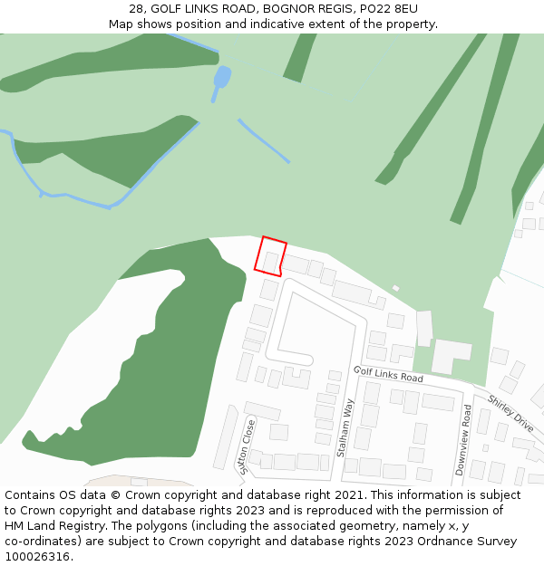 28, GOLF LINKS ROAD, BOGNOR REGIS, PO22 8EU: Location map and indicative extent of plot