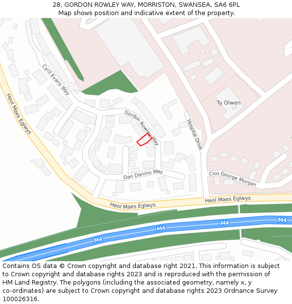 28, GORDON ROWLEY WAY, MORRISTON, SWANSEA, SA6 6PL: Location map and indicative extent of plot