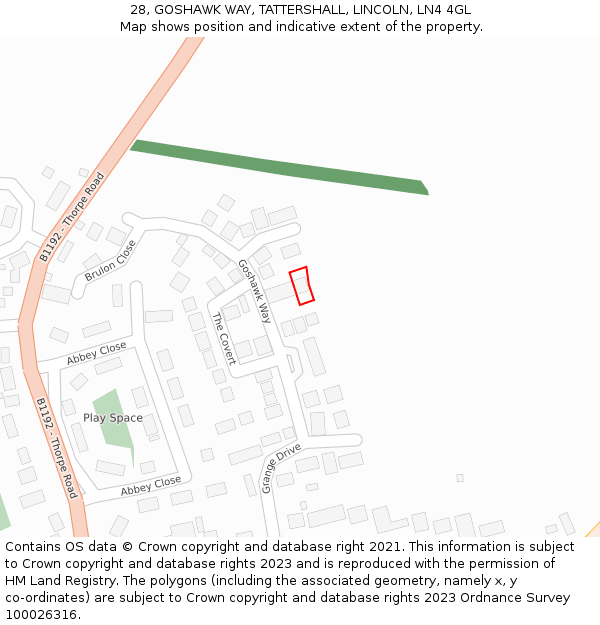 28, GOSHAWK WAY, TATTERSHALL, LINCOLN, LN4 4GL: Location map and indicative extent of plot