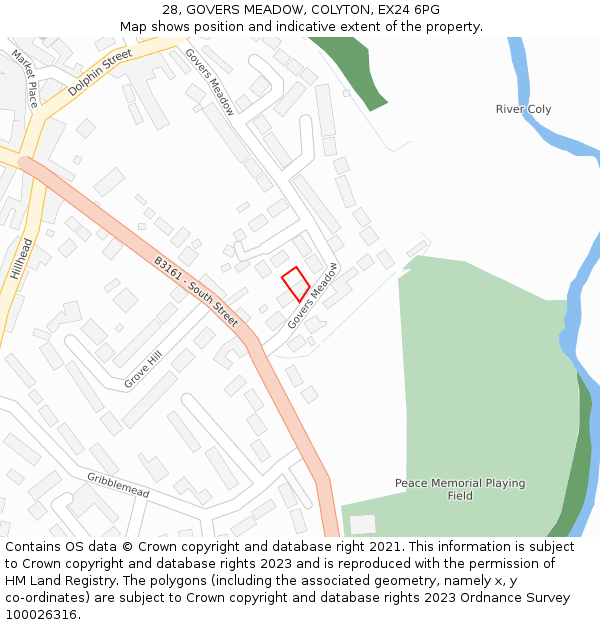 28, GOVERS MEADOW, COLYTON, EX24 6PG: Location map and indicative extent of plot