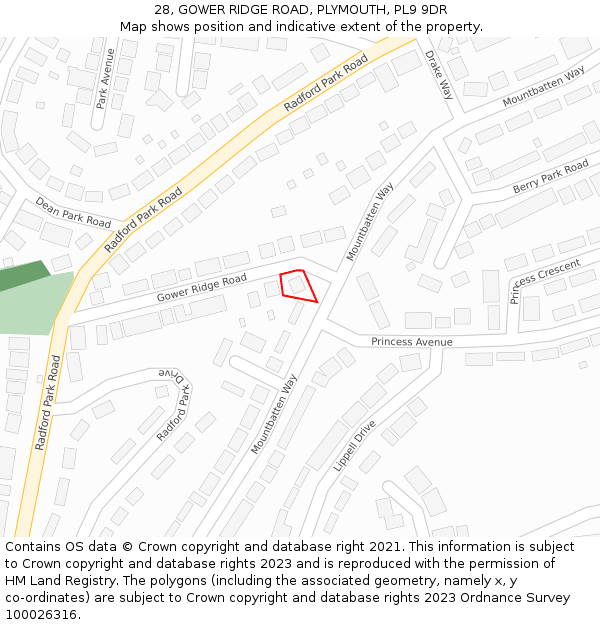 28, GOWER RIDGE ROAD, PLYMOUTH, PL9 9DR: Location map and indicative extent of plot