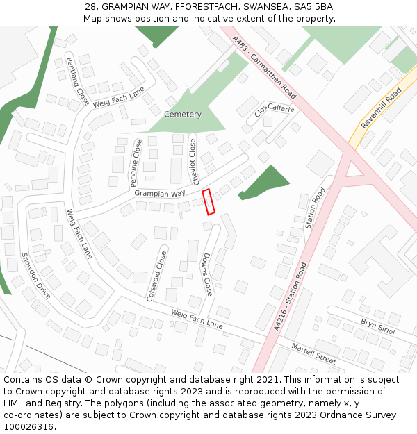 28, GRAMPIAN WAY, FFORESTFACH, SWANSEA, SA5 5BA: Location map and indicative extent of plot