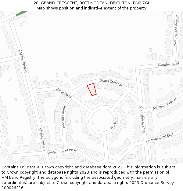 28, GRAND CRESCENT, ROTTINGDEAN, BRIGHTON, BN2 7GL: Location map and indicative extent of plot