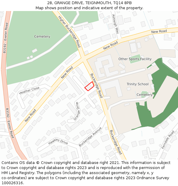 28, GRANGE DRIVE, TEIGNMOUTH, TQ14 8PB: Location map and indicative extent of plot