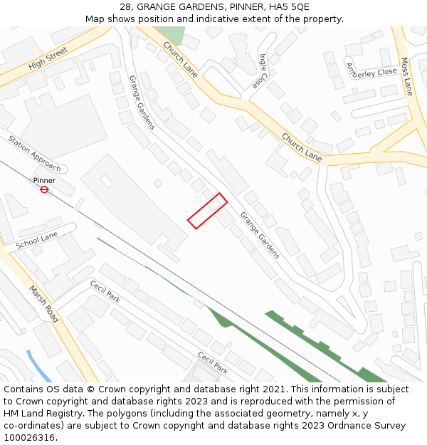 28, GRANGE GARDENS, PINNER, HA5 5QE: Location map and indicative extent of plot