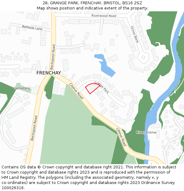 28, GRANGE PARK, FRENCHAY, BRISTOL, BS16 2SZ: Location map and indicative extent of plot