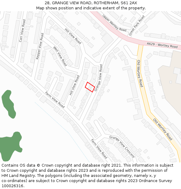 28, GRANGE VIEW ROAD, ROTHERHAM, S61 2AX: Location map and indicative extent of plot