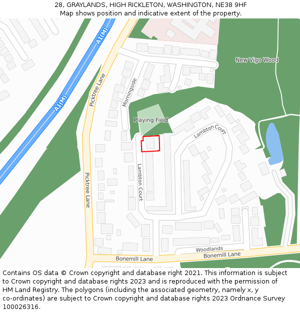 28, GRAYLANDS, HIGH RICKLETON, WASHINGTON, NE38 9HF: Location map and indicative extent of plot