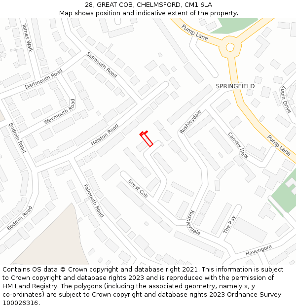 28, GREAT COB, CHELMSFORD, CM1 6LA: Location map and indicative extent of plot