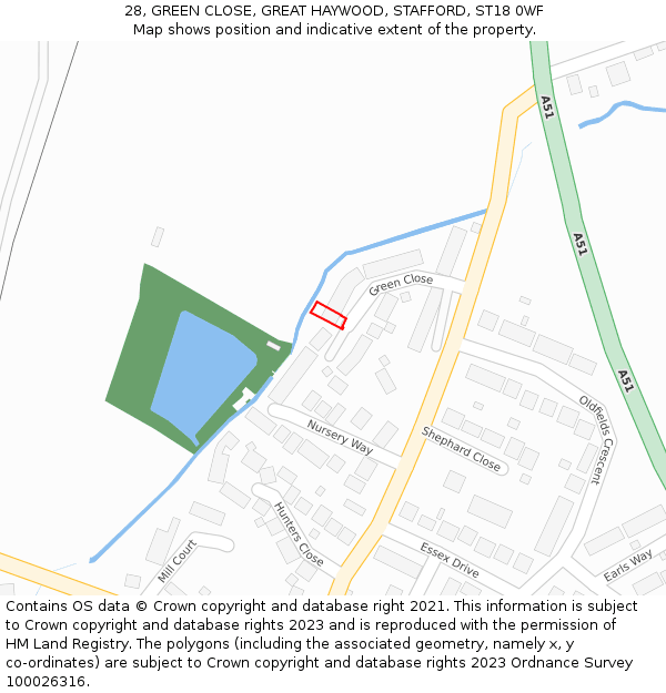 28, GREEN CLOSE, GREAT HAYWOOD, STAFFORD, ST18 0WF: Location map and indicative extent of plot