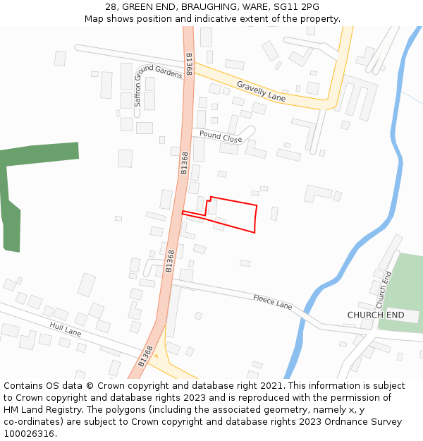 28, GREEN END, BRAUGHING, WARE, SG11 2PG: Location map and indicative extent of plot