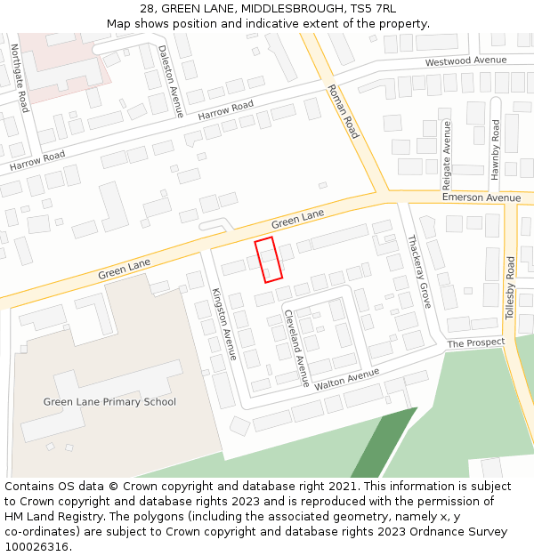 28, GREEN LANE, MIDDLESBROUGH, TS5 7RL: Location map and indicative extent of plot