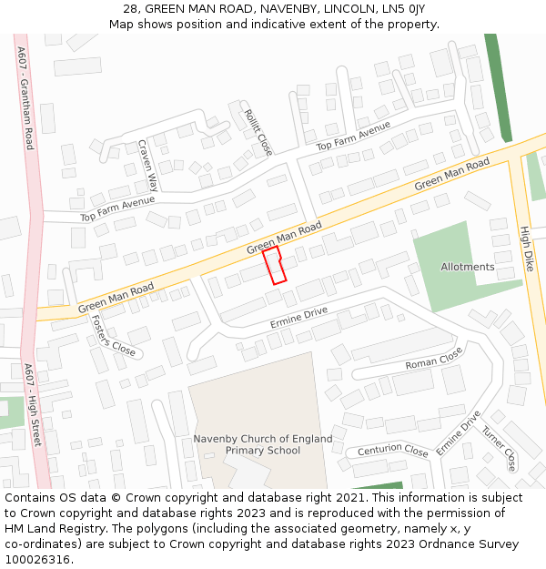 28, GREEN MAN ROAD, NAVENBY, LINCOLN, LN5 0JY: Location map and indicative extent of plot