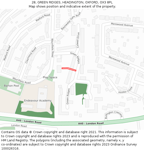 28, GREEN RIDGES, HEADINGTON, OXFORD, OX3 8PL: Location map and indicative extent of plot