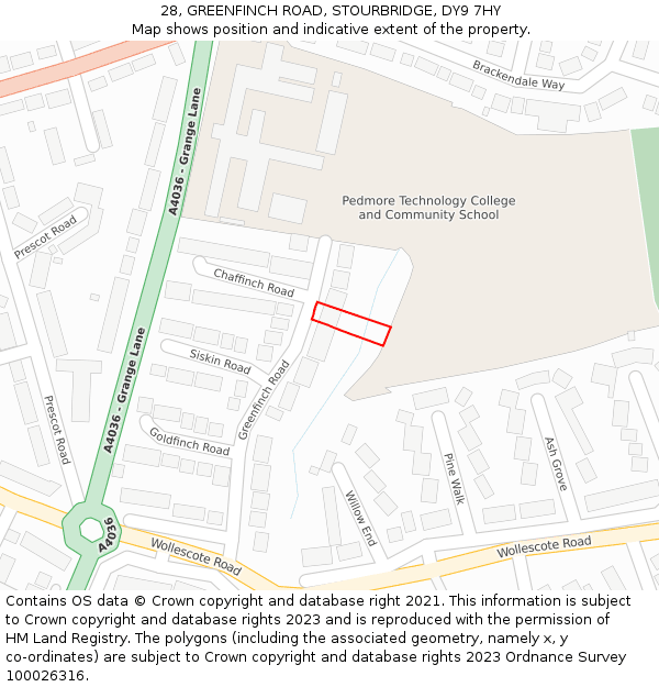 28, GREENFINCH ROAD, STOURBRIDGE, DY9 7HY: Location map and indicative extent of plot