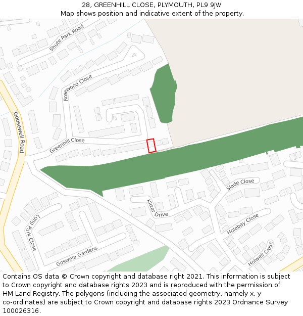 28, GREENHILL CLOSE, PLYMOUTH, PL9 9JW: Location map and indicative extent of plot