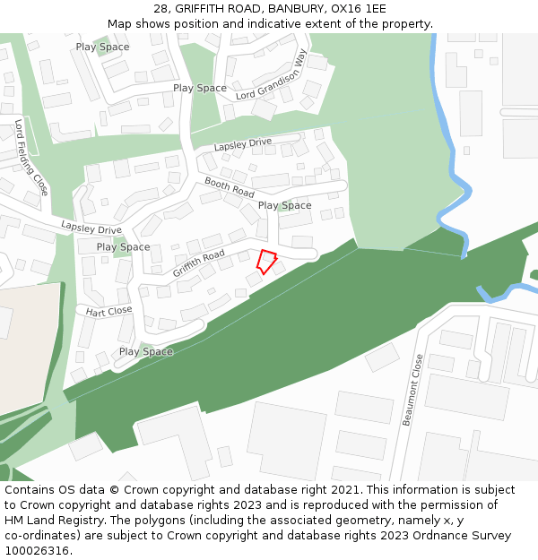 28, GRIFFITH ROAD, BANBURY, OX16 1EE: Location map and indicative extent of plot