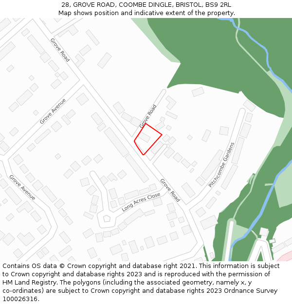 28, GROVE ROAD, COOMBE DINGLE, BRISTOL, BS9 2RL: Location map and indicative extent of plot