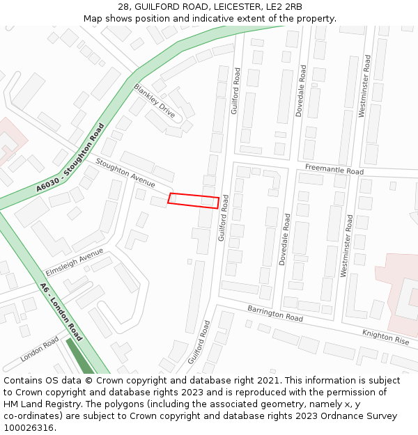 28, GUILFORD ROAD, LEICESTER, LE2 2RB: Location map and indicative extent of plot