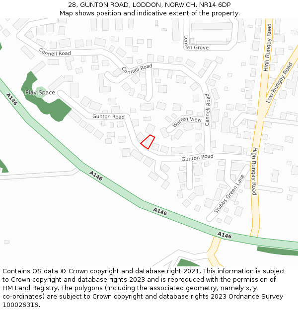 28, GUNTON ROAD, LODDON, NORWICH, NR14 6DP: Location map and indicative extent of plot