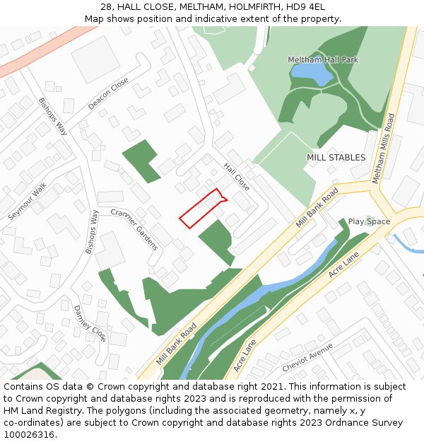 28, HALL CLOSE, MELTHAM, HOLMFIRTH, HD9 4EL: Location map and indicative extent of plot