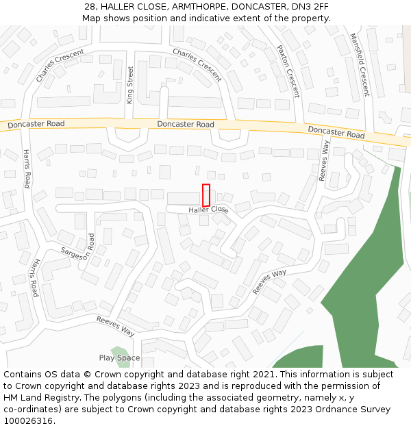 28, HALLER CLOSE, ARMTHORPE, DONCASTER, DN3 2FF: Location map and indicative extent of plot