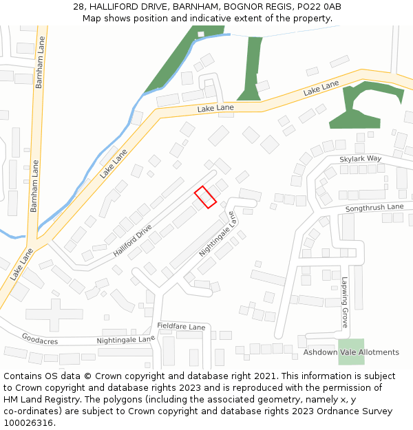 28, HALLIFORD DRIVE, BARNHAM, BOGNOR REGIS, PO22 0AB: Location map and indicative extent of plot