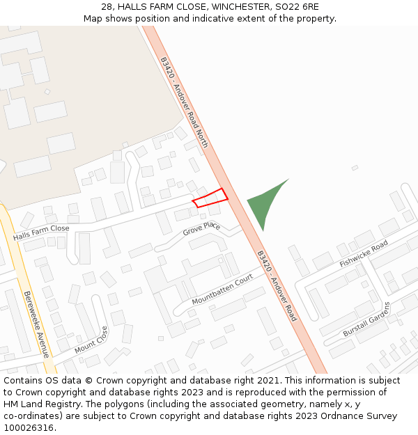 28, HALLS FARM CLOSE, WINCHESTER, SO22 6RE: Location map and indicative extent of plot