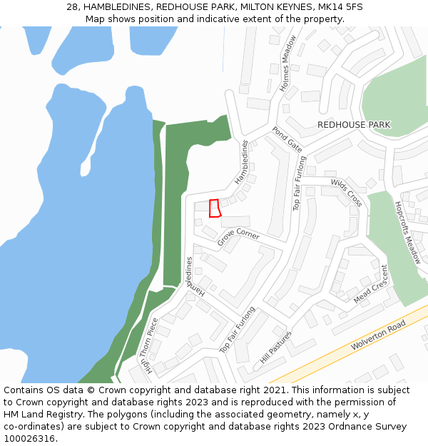 28, HAMBLEDINES, REDHOUSE PARK, MILTON KEYNES, MK14 5FS: Location map and indicative extent of plot