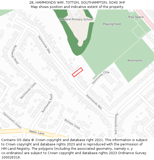 28, HAMMONDS WAY, TOTTON, SOUTHAMPTON, SO40 3HF: Location map and indicative extent of plot