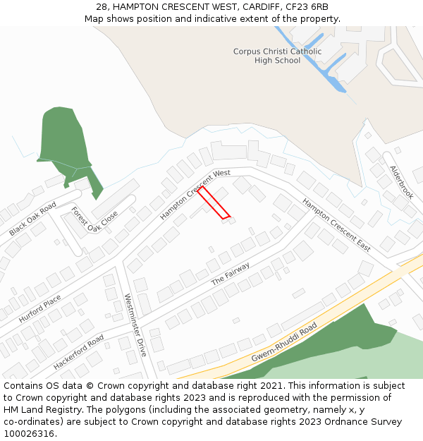 28, HAMPTON CRESCENT WEST, CARDIFF, CF23 6RB: Location map and indicative extent of plot