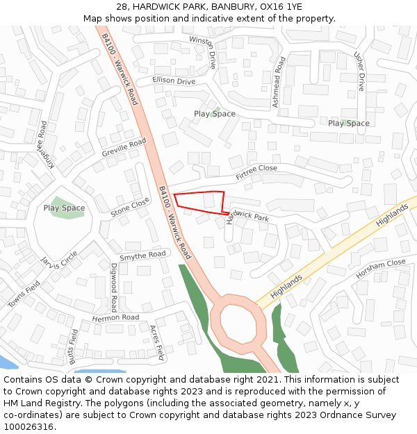 28, HARDWICK PARK, BANBURY, OX16 1YE: Location map and indicative extent of plot