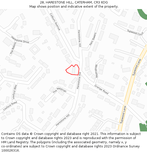 28, HARESTONE HILL, CATERHAM, CR3 6DG: Location map and indicative extent of plot