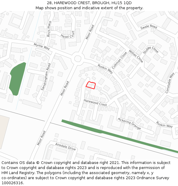 28, HAREWOOD CREST, BROUGH, HU15 1QD: Location map and indicative extent of plot